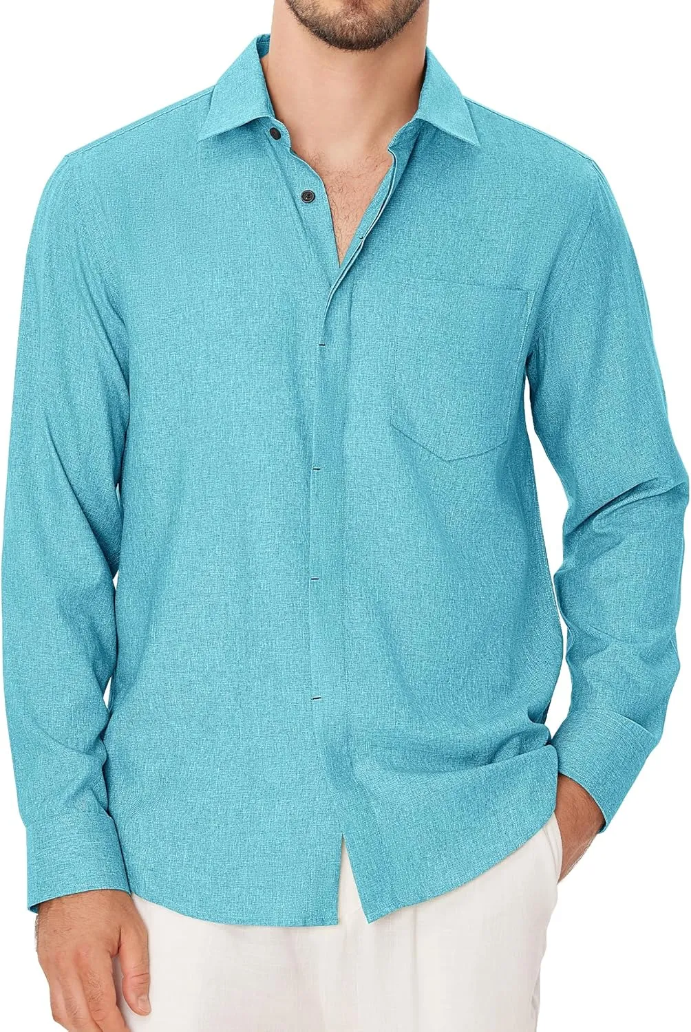 Linen Mens Dress Shirts Long Sleeve Linen Dress Shirts for Men Casual Linen Shirts for Men Button Down Shirt