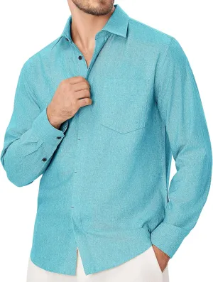 Linen Mens Dress Shirts Long Sleeve Linen Dress Shirts for Men Casual Linen Shirts for Men Button Down Shirt