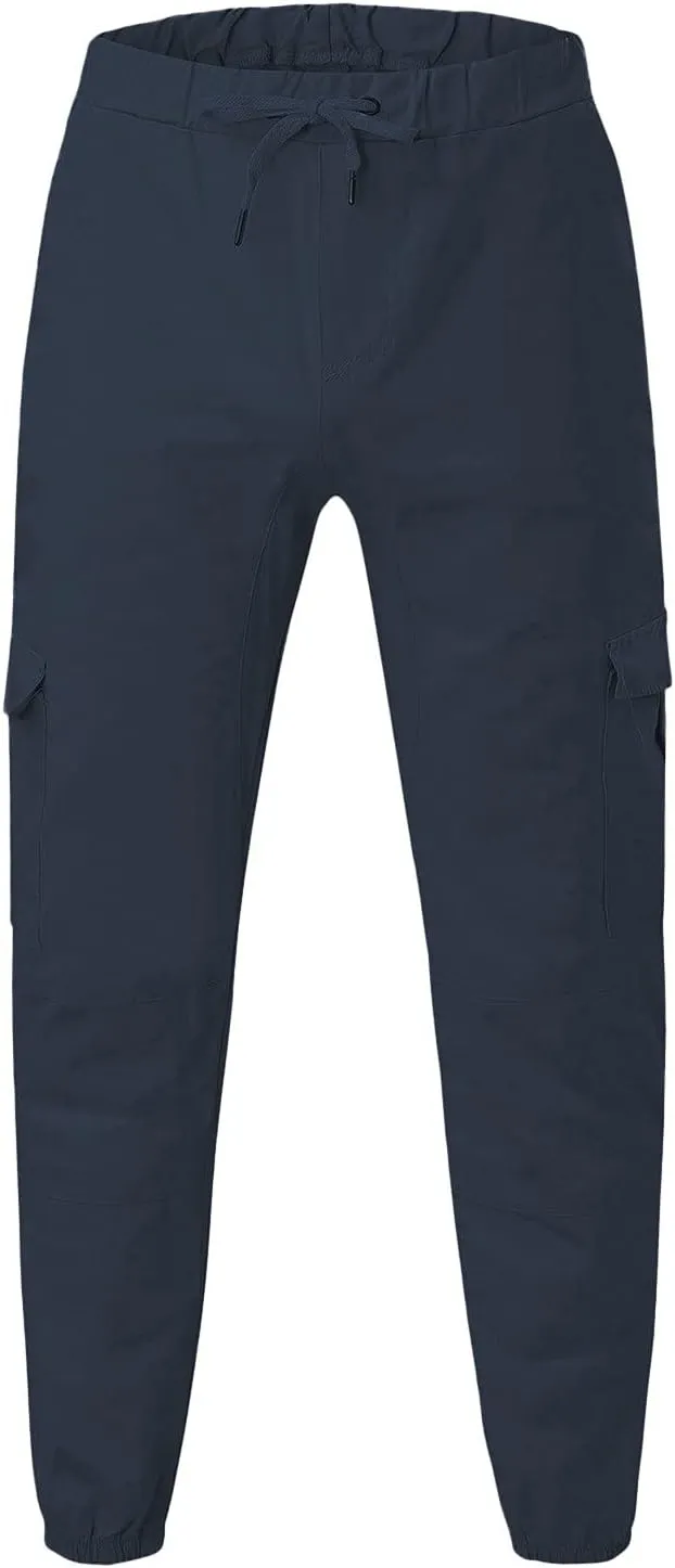 Linen Pants for Men Solid Color Multi-Pocket Drawstring Plus Size Casual Sweatpants High Waisted Trousers