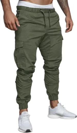 Linen Pants for Men Solid Color Multi-Pocket Drawstring Plus Size Casual Sweatpants High Waisted Trousers