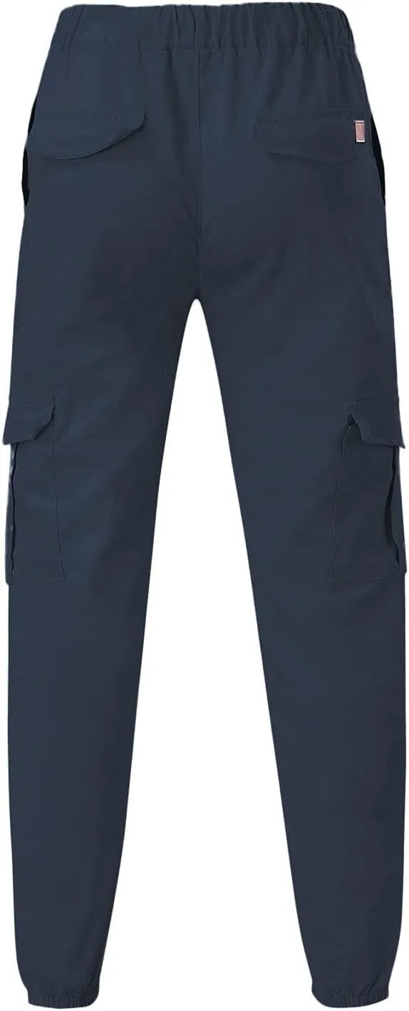 Linen Pants for Men Solid Color Multi-Pocket Drawstring Plus Size Casual Sweatpants High Waisted Trousers