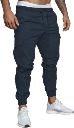 Linen Pants for Men Solid Color Multi-Pocket Drawstring Plus Size Casual Sweatpants High Waisted Trousers