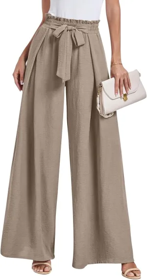Linen Pants Women High Waisted Business Casual Dress Pants Summer Wide Leg Pants Tie Knot Palazzo Pants 2025