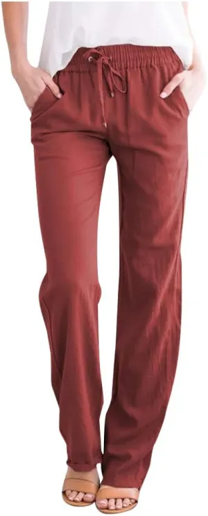 Linen Pants Women Long Linen Pants for Women White Linen Pants Women Wide Leg Pants Woman Elastic Drastring Trousers