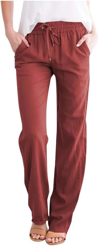 Linen Pants Women Long Linen Pants for Women White Linen Pants Women Wide Leg Pants Woman Elastic Drastring Trousers