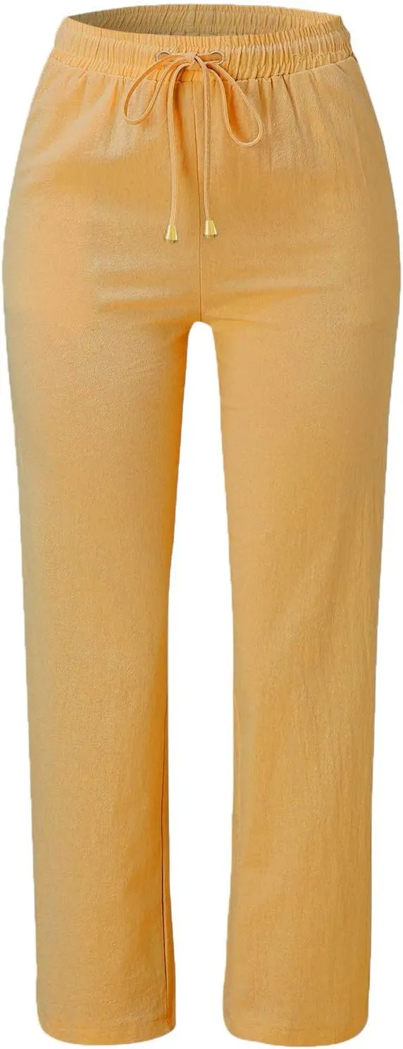 Linen Pants Women Long Linen Pants for Women White Linen Pants Women Wide Leg Pants Woman Elastic Drastring Trousers