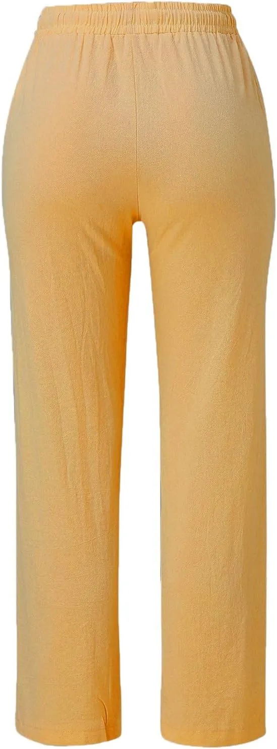 Linen Pants Women Long Linen Pants for Women White Linen Pants Women Wide Leg Pants Woman Elastic Drastring Trousers