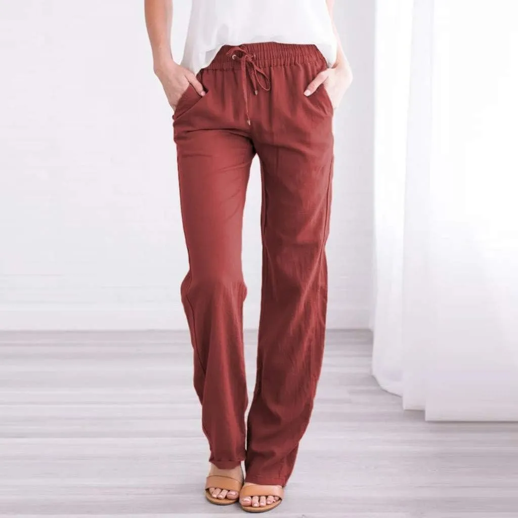 Linen Pants Women Long Linen Pants for Women White Linen Pants Women Wide Leg Pants Woman Elastic Drastring Trousers