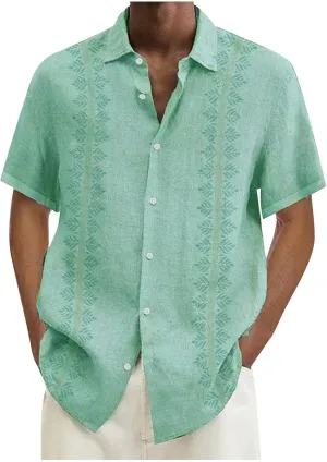 Linen Shirts for Men Cuban Shirts Guayabera Button Down Shirt Short Sleeve Summer Hawaiian Shirt
