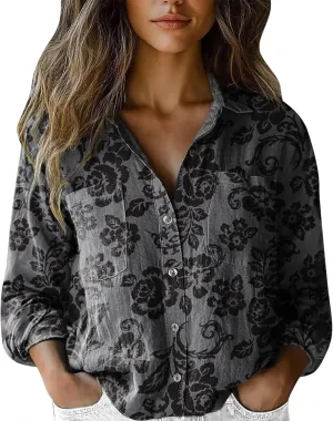 Linen Shirts for Men Fashion Down Shirts Casual Tops Long Sleeve Blouse Collared Shirts for Women Clothes for Women