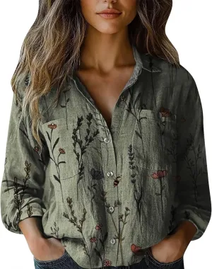 Linen Shirts for Men Fashion Down Shirts Casual Tops Long Sleeve Blouse Collared Shirts for Women Clothes for Women