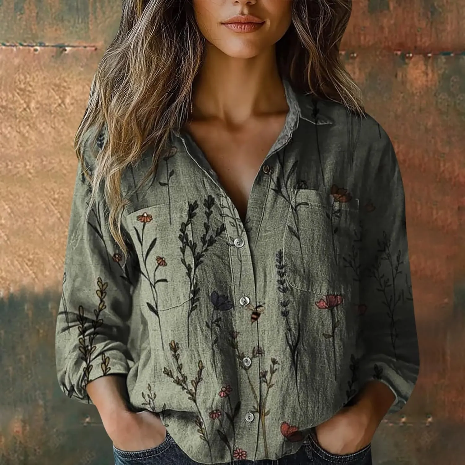 Linen Shirts for Men Fashion Down Shirts Casual Tops Long Sleeve Blouse Collared Shirts for Women Clothes for Women