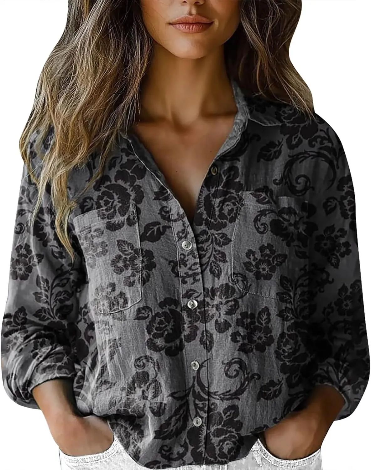 Linen Shirts for Men Fashion Down Shirts Casual Tops Long Sleeve Blouse Collared Shirts for Women Clothes for Women