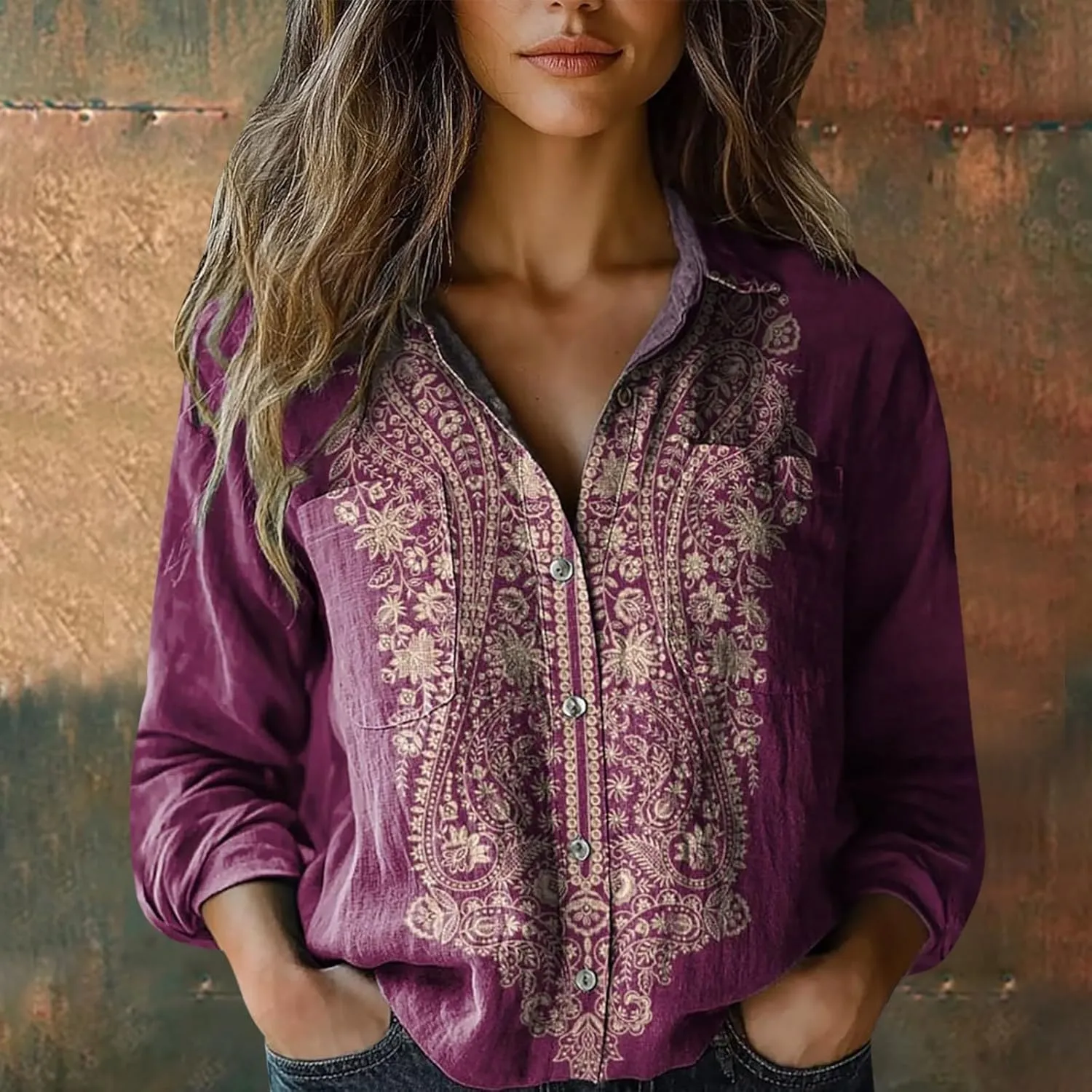 Linen Shirts for Men Fashion Down Shirts Casual Tops Long Sleeve Blouse Collared Shirts for Women Clothes for Women