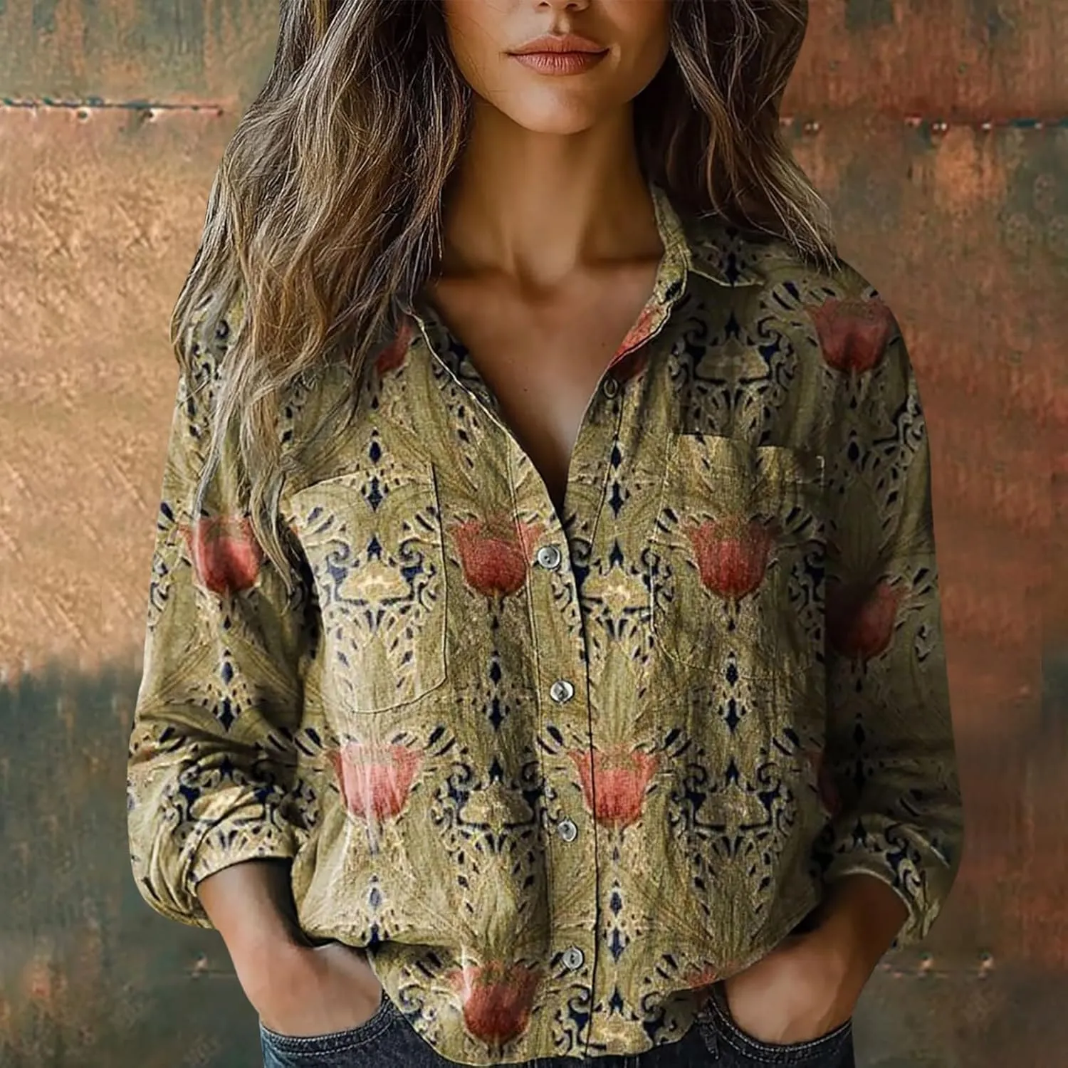Linen Shirts for Men Fashion Down Shirts Casual Tops Long Sleeve Blouse Collared Shirts for Women Clothes for Women