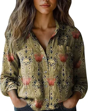 Linen Shirts for Men Fashion Down Shirts Casual Tops Long Sleeve Blouse Collared Shirts for Women Clothes for Women