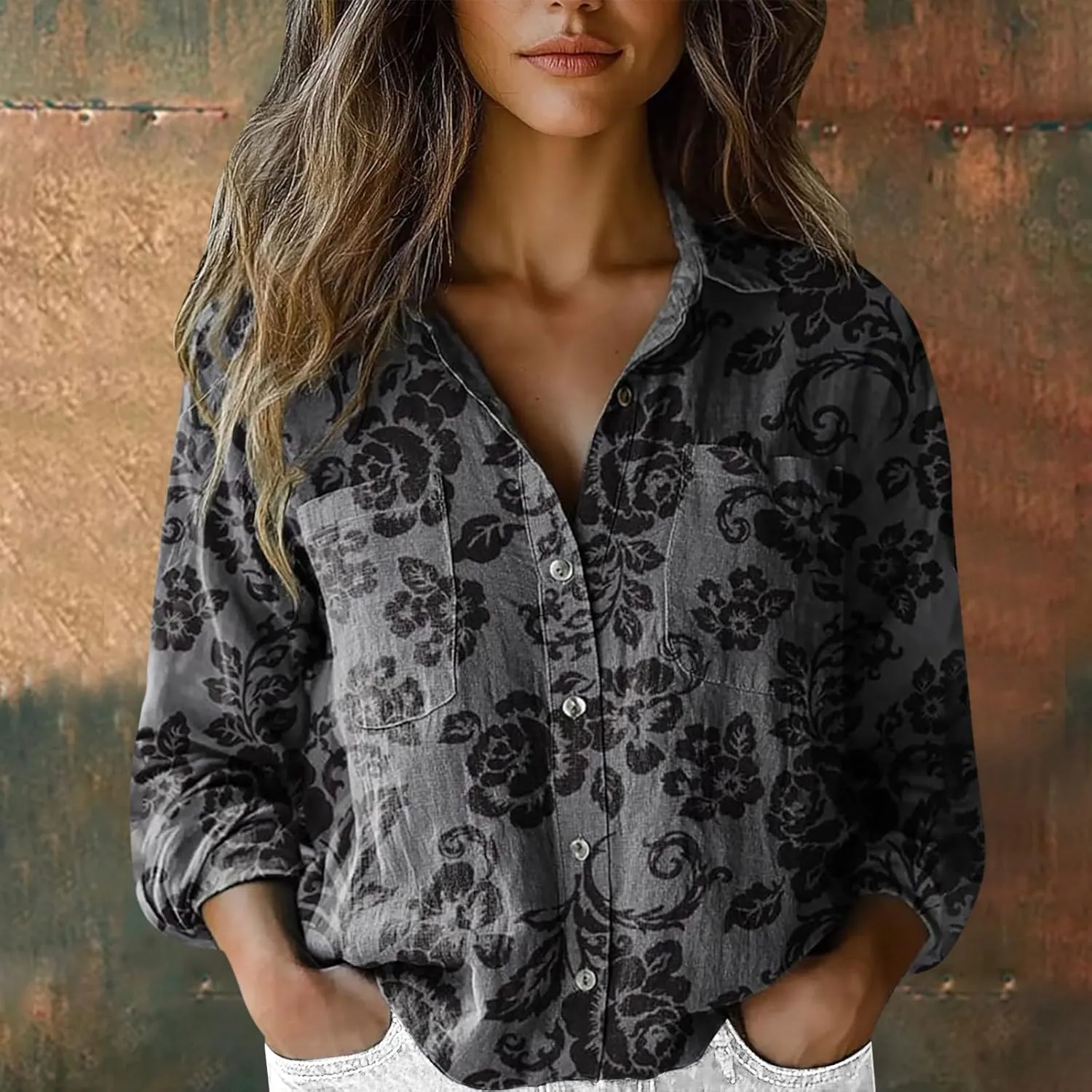Linen Shirts for Men Fashion Down Shirts Casual Tops Long Sleeve Blouse Collared Shirts for Women Clothes for Women