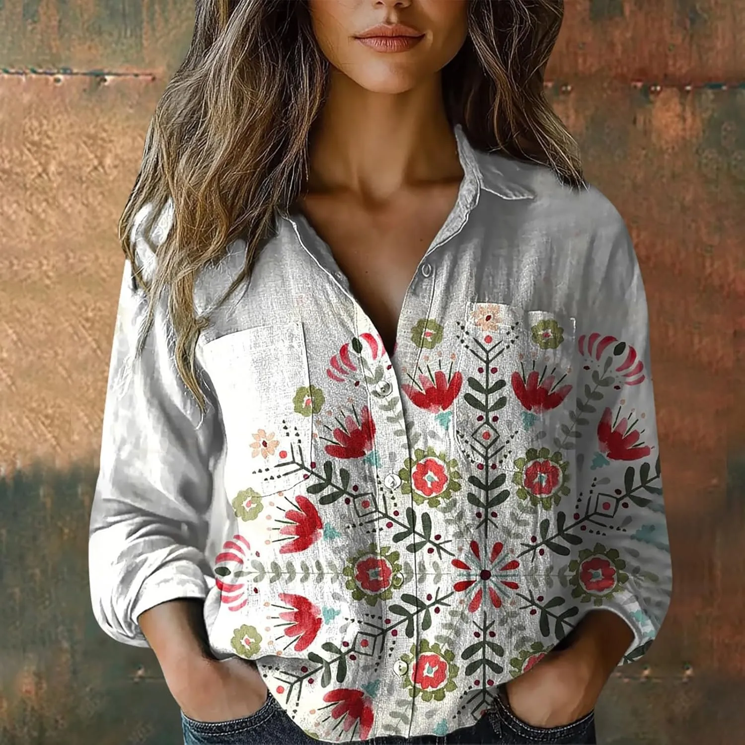 Linen Shirts for Men Fashion Down Shirts Casual Tops Long Sleeve Blouse Collared Shirts for Women Clothes for Women
