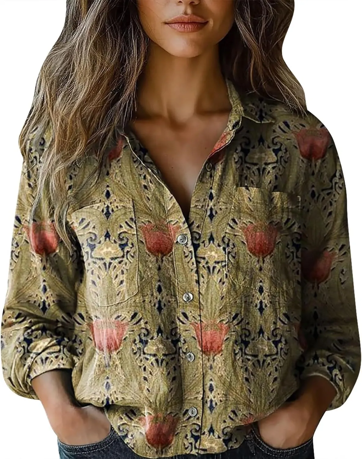 Linen Shirts for Men Fashion Down Shirts Casual Tops Long Sleeve Blouse Collared Shirts for Women Clothes for Women