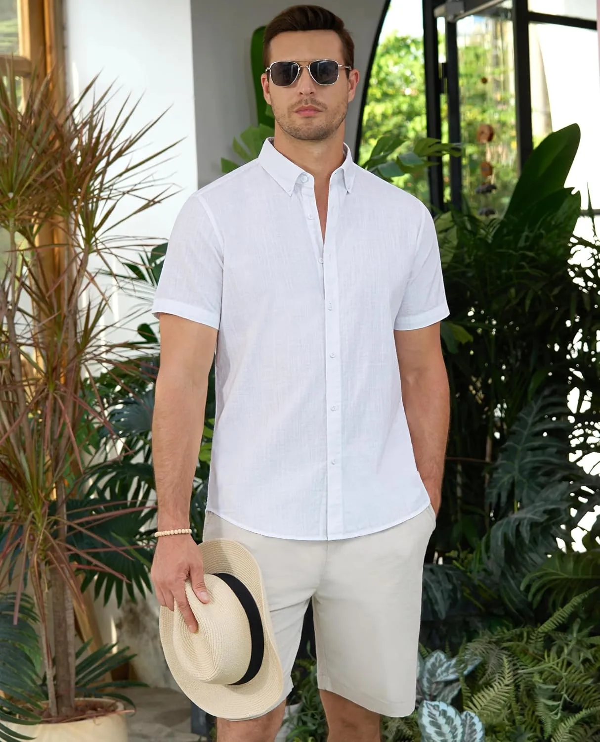 Linen Shirts for Men Short Sleeve Linen Button Down Shirts Hawaiian Shirt for Men Beach Shirts Summer Shirts