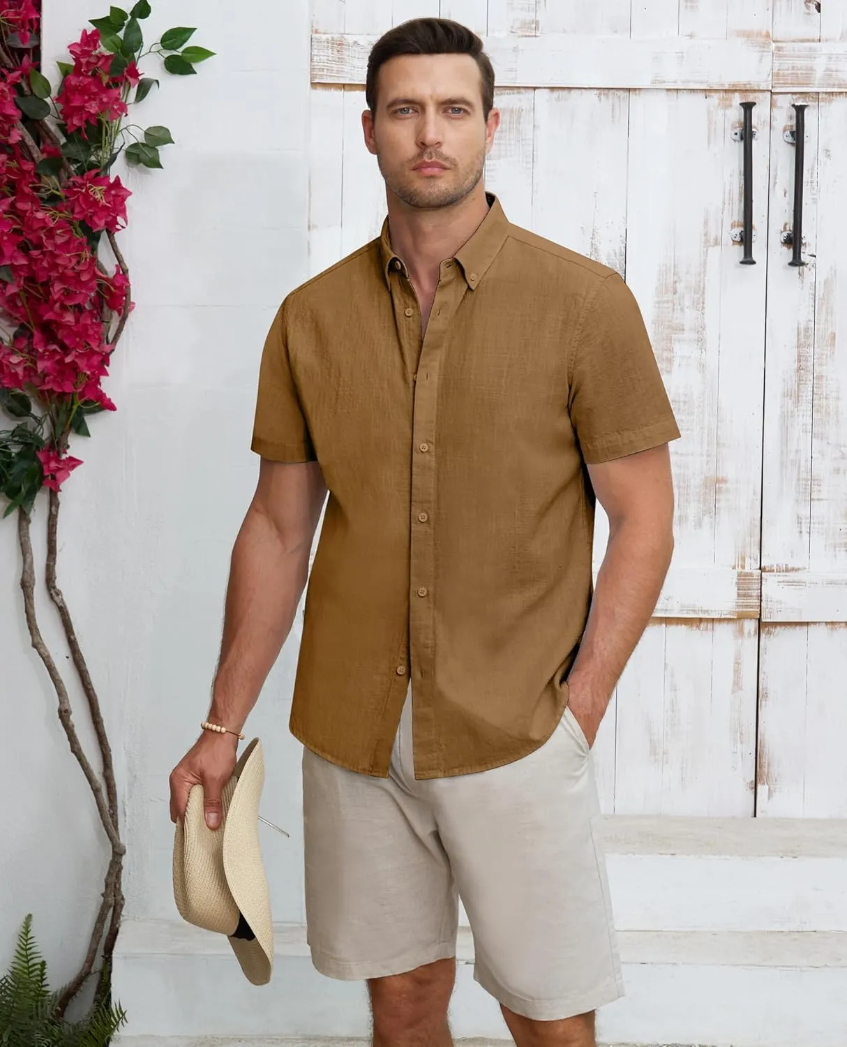 Linen Shirts for Men Short Sleeve Linen Button Down Shirts Hawaiian Shirt for Men Beach Shirts Summer Shirts