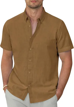 Linen Shirts for Men Short Sleeve Linen Button Down Shirts Hawaiian Shirt for Men Beach Shirts Summer Shirts
