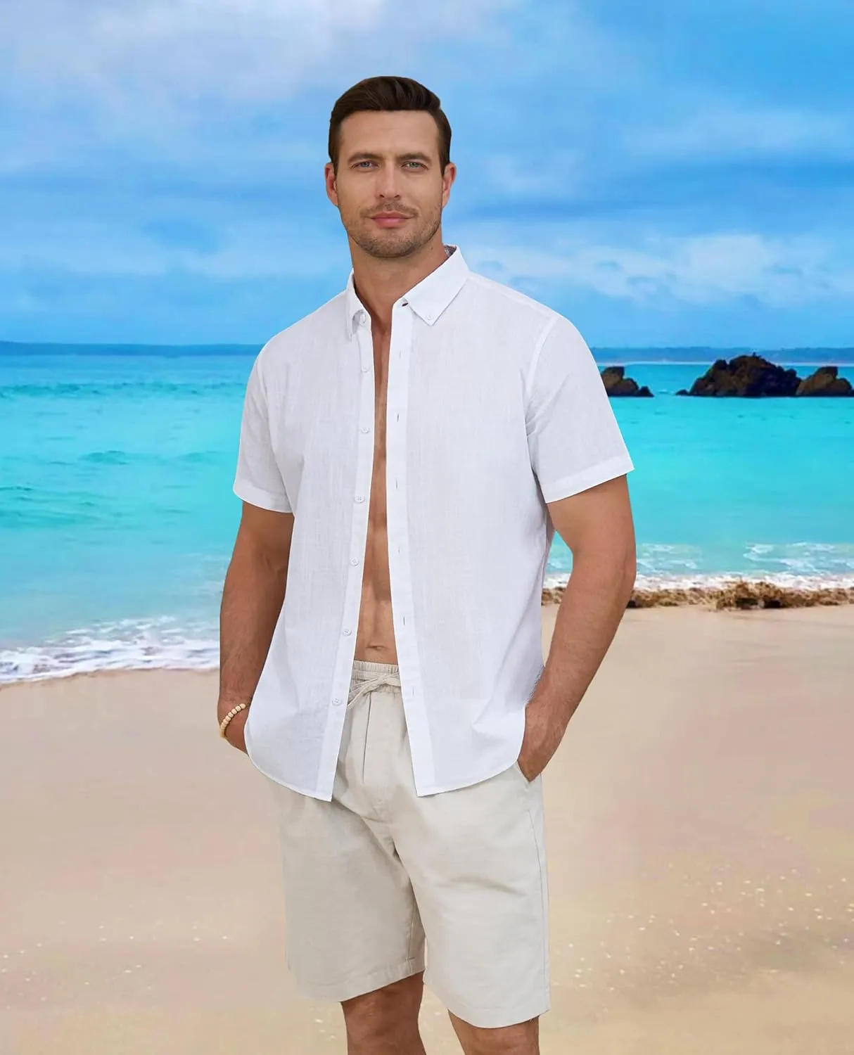 Linen Shirts for Men Short Sleeve Linen Button Down Shirts Hawaiian Shirt for Men Beach Shirts Summer Shirts