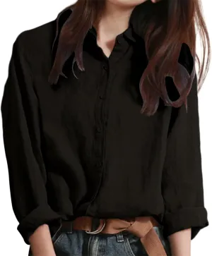 Linen Shirts for Women Button-Down Dress Shirts Long Sleeve Wrinkle Free Casual Business Office Work Oxford Shirts