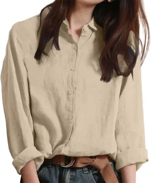 Linen Shirts for Women Button-Down Dress Shirts Long Sleeve Wrinkle Free Casual Business Office Work Oxford Shirts