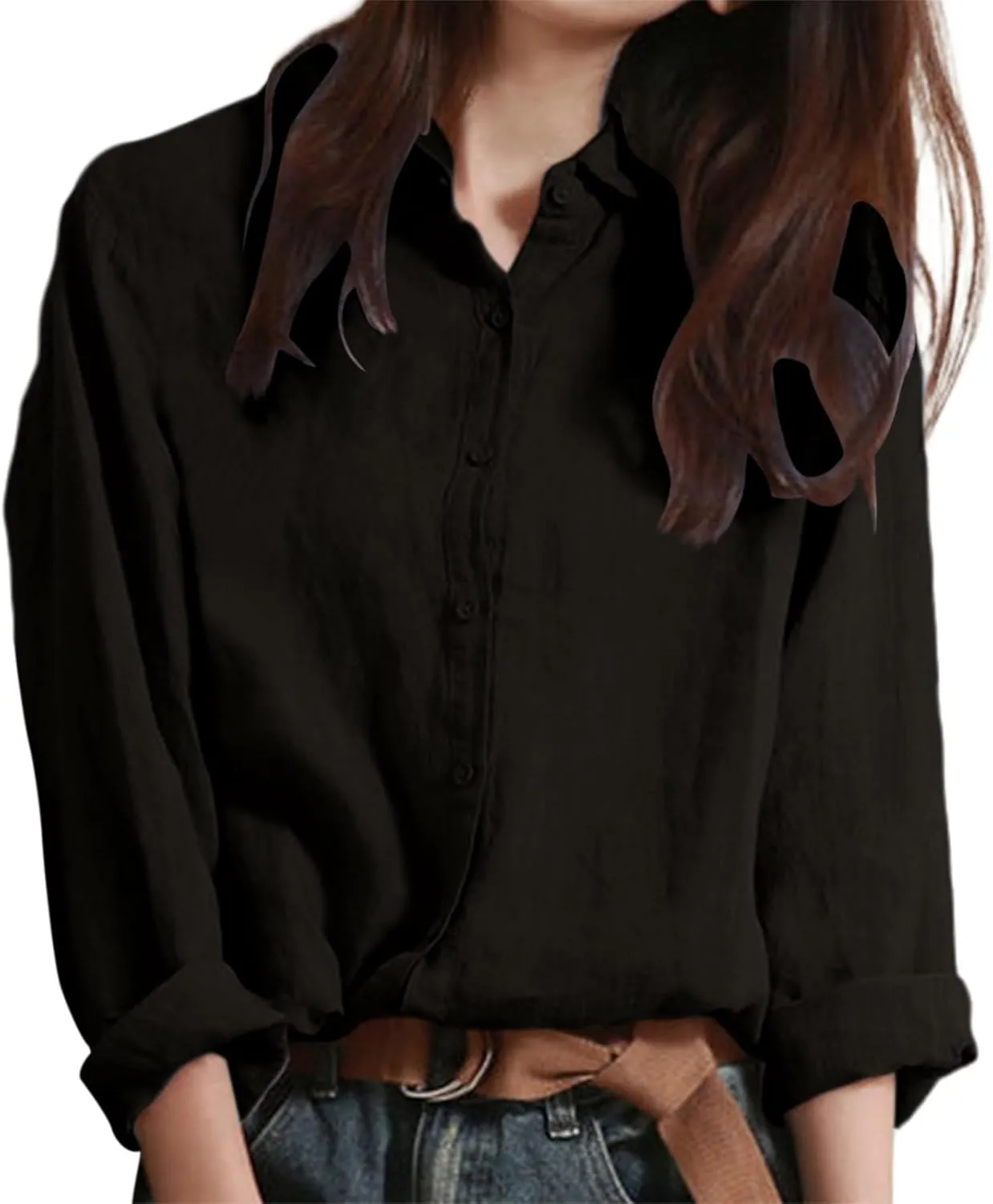 Linen Shirts for Women Button-Down Dress Shirts Long Sleeve Wrinkle Free Casual Business Office Work Oxford Shirts