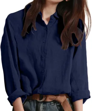 Linen Shirts for Women Button-Down Dress Shirts Long Sleeve Wrinkle Free Casual Business Office Work Oxford Shirts