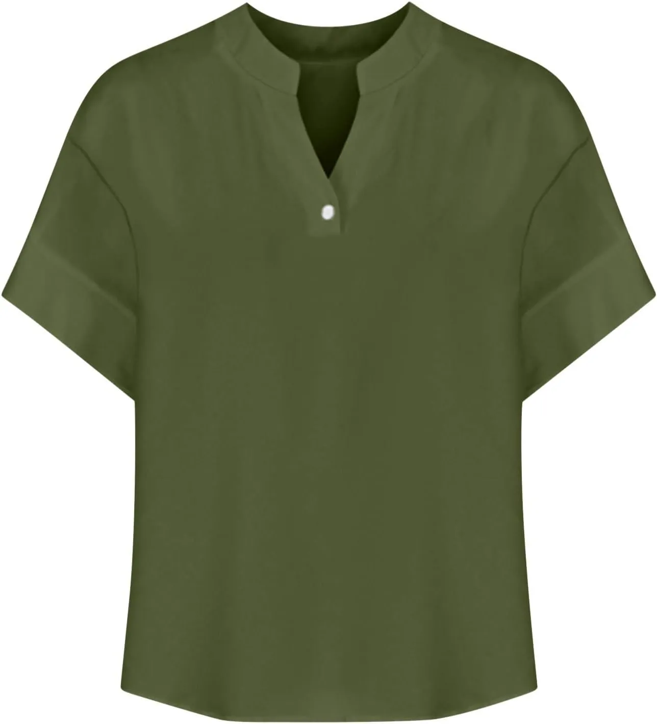Linen Shirts for Women Button Down Short Sleeve Shirts Cotton Collared V Neck Solid Casual Blouses with Pocket