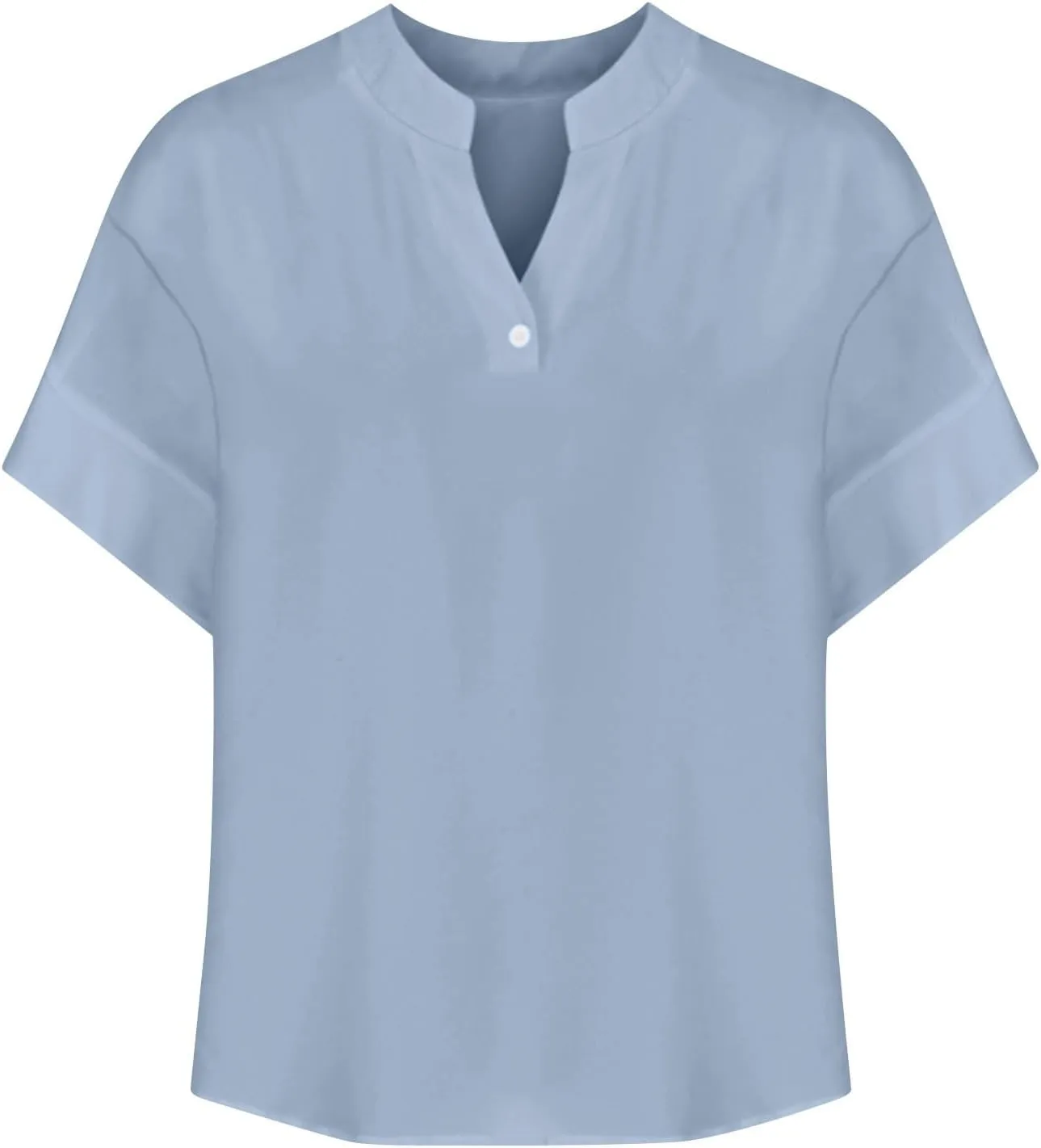 Linen Shirts for Women Button Down Short Sleeve Shirts Cotton Collared V Neck Solid Casual Blouses with Pocket