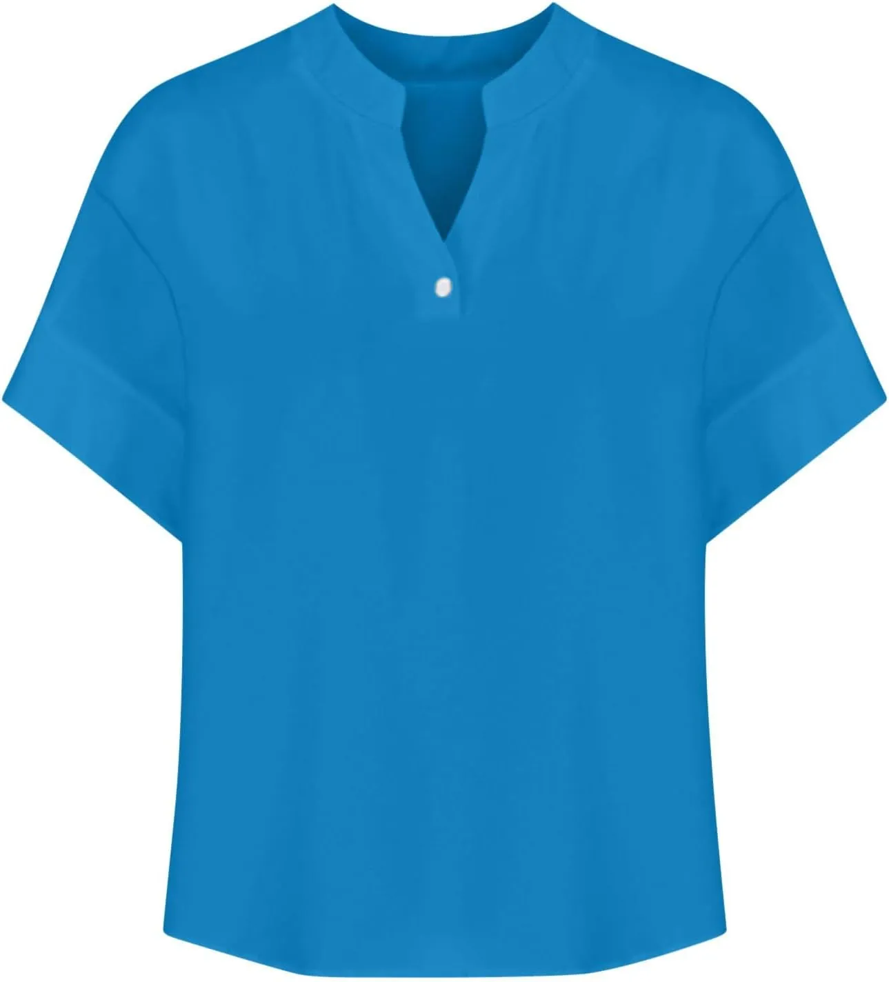 Linen Shirts for Women Button Down Short Sleeve Shirts Cotton Collared V Neck Solid Casual Blouses with Pocket