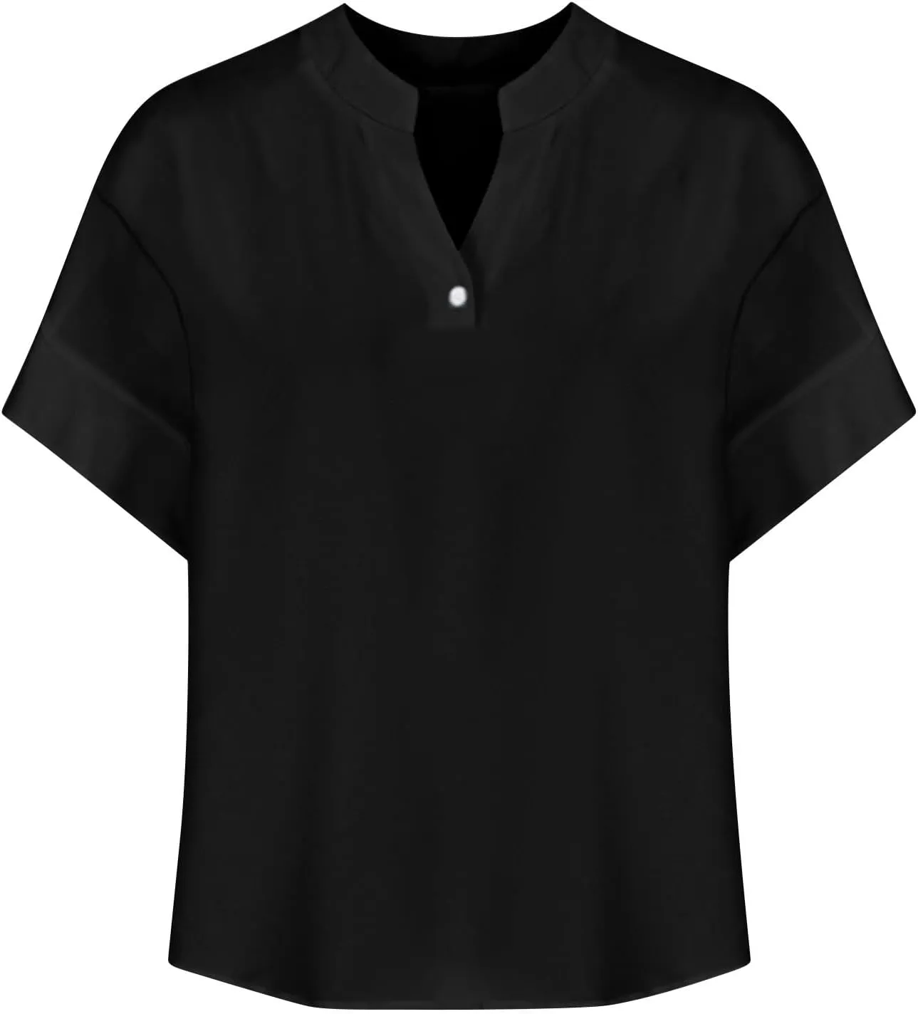 Linen Shirts for Women Button Down Short Sleeve Shirts Cotton Collared V Neck Solid Casual Blouses with Pocket