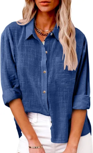Linen Shirts for Women Button Down Tshirt Dressy Casual Gauze Blouses Comfy Lightweight Long Sleeve Shirts Fall Tops