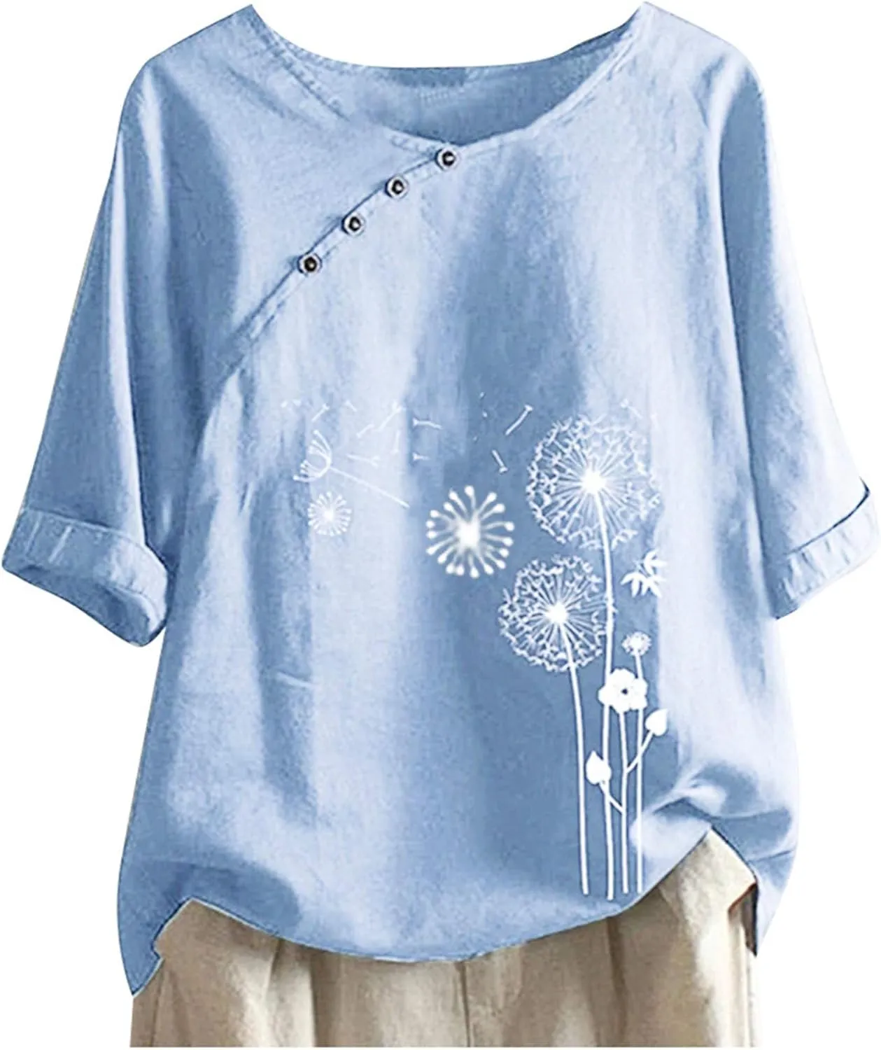 Linen Shirts for Women Print Natural Autumn Fragrant Fabric Shirt Blue Shirts for Women Oversized Button Down Shirts