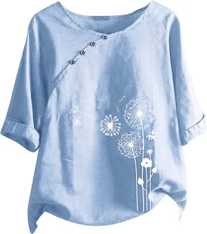 Linen Shirts for Women Print Natural Autumn Fragrant Fabric Shirt Blue Shirts for Women Oversized Button Down Shirts