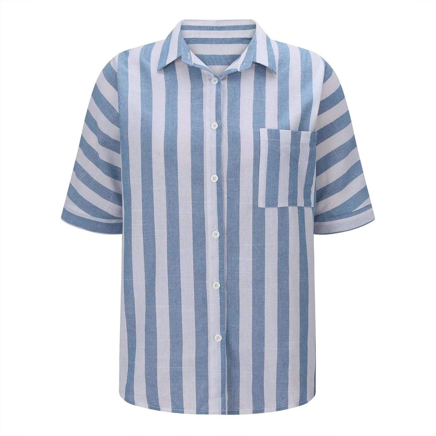 Linen Shirts for Women Striped Button Down Shirts Lightweight Guaze Blouses Short Sleeve Boho Summer Tshirt