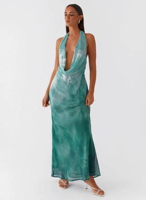 Light Appeal Nerissa Cowl Neck Maxi Dress - Green Tie Dye