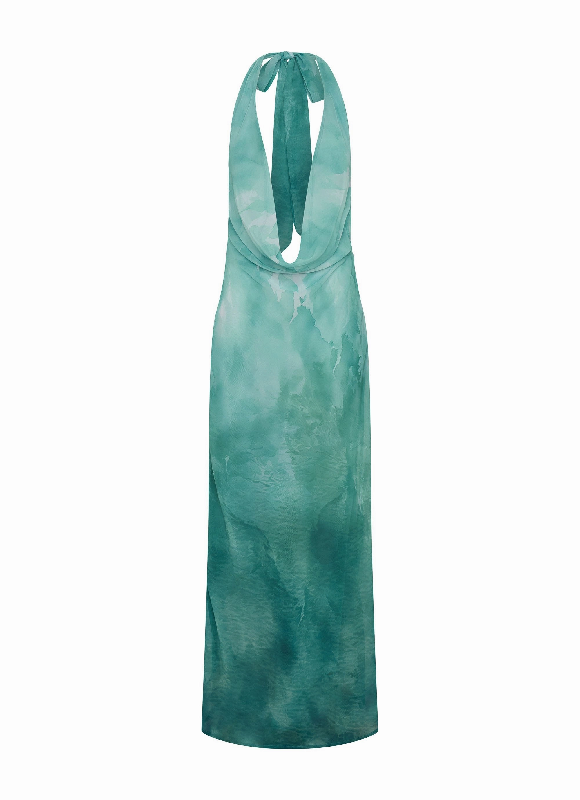 Nerissa Cowl Neck Maxi Dress - Green Tie Dye Clean Cut
