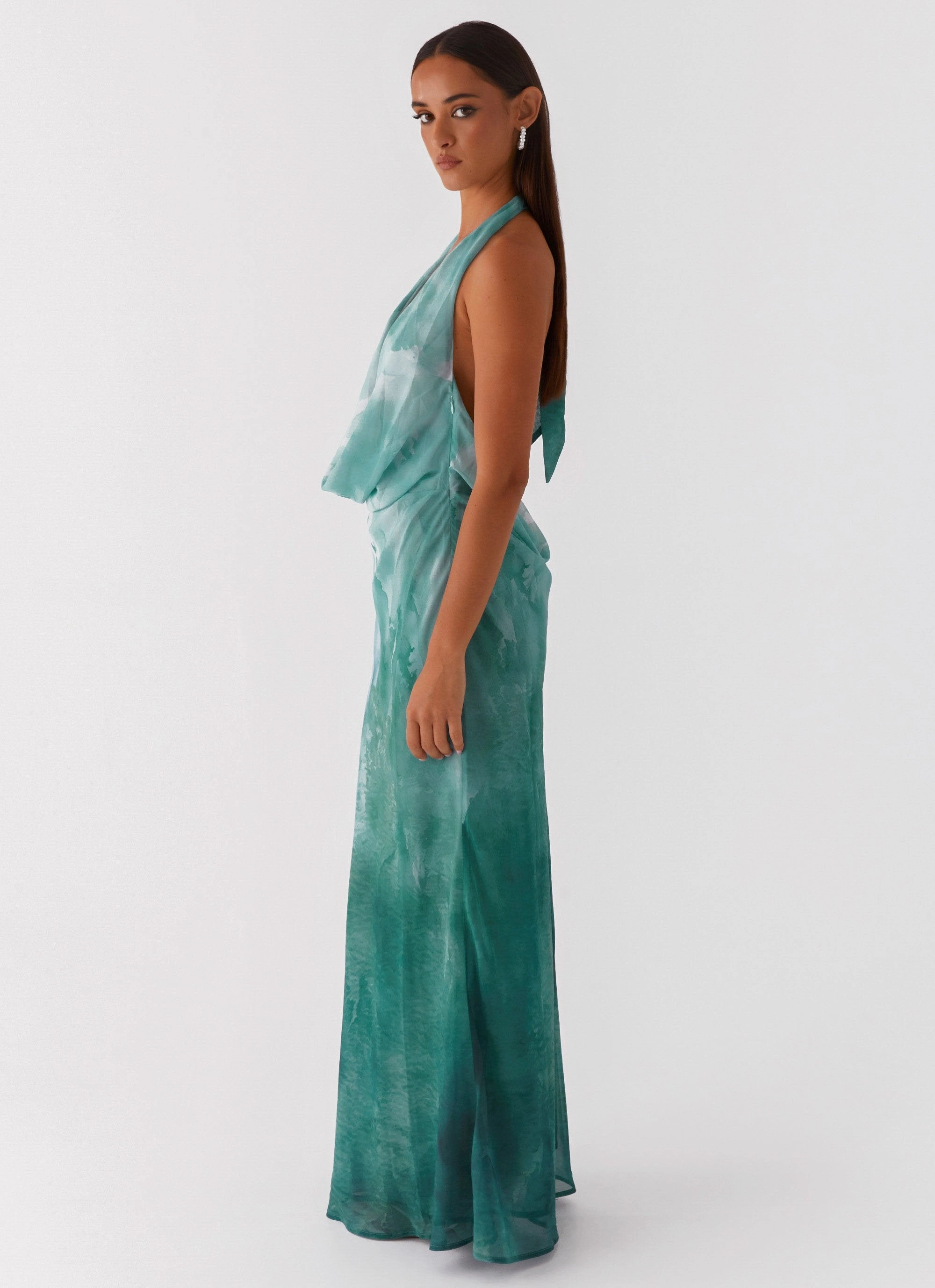 Timeless elegance Nerissa Cowl Neck Maxi Dress - Green Tie Dye