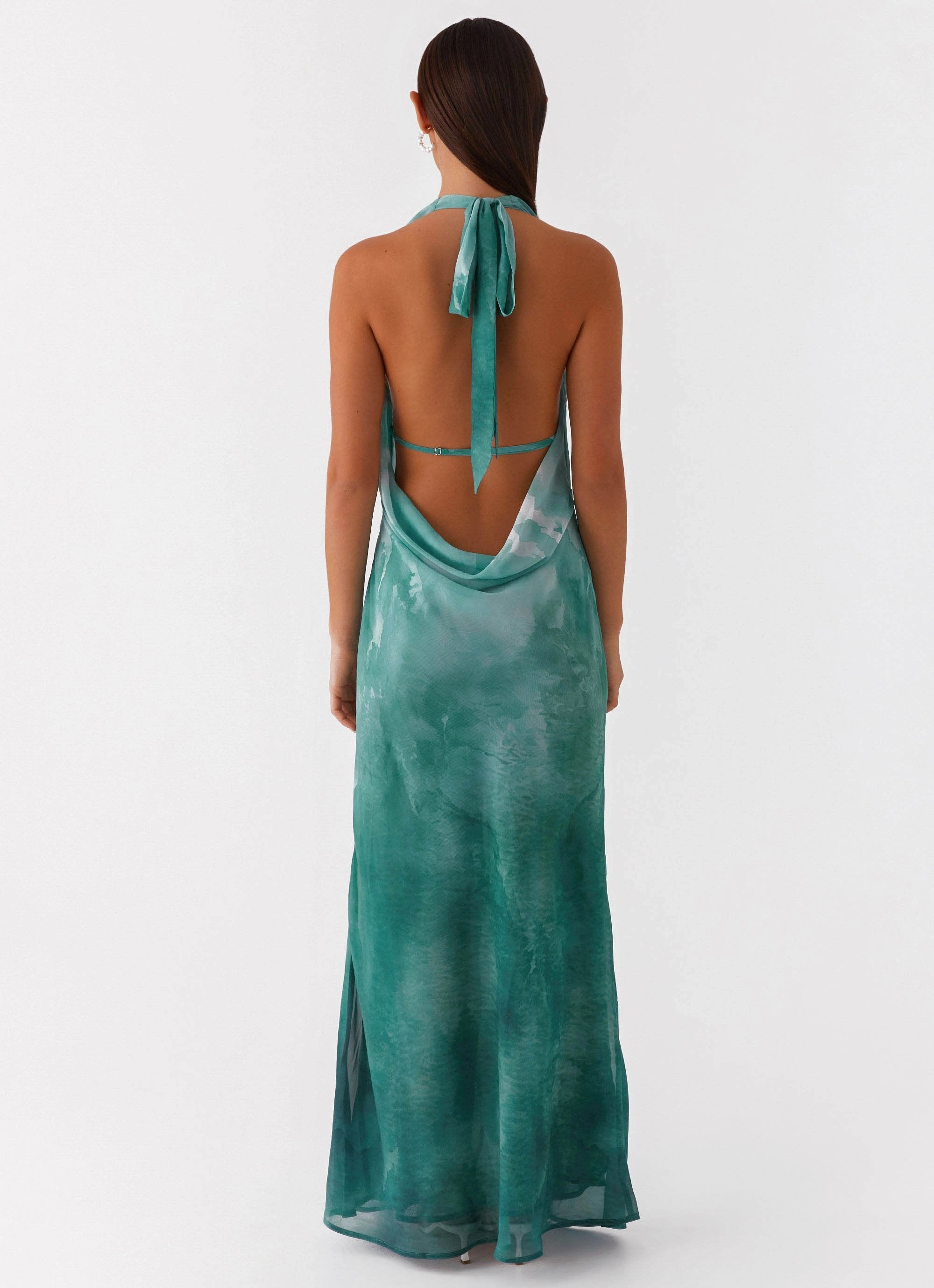 Comfy Design Nerissa Cowl Neck Maxi Dress - Green Tie Dye