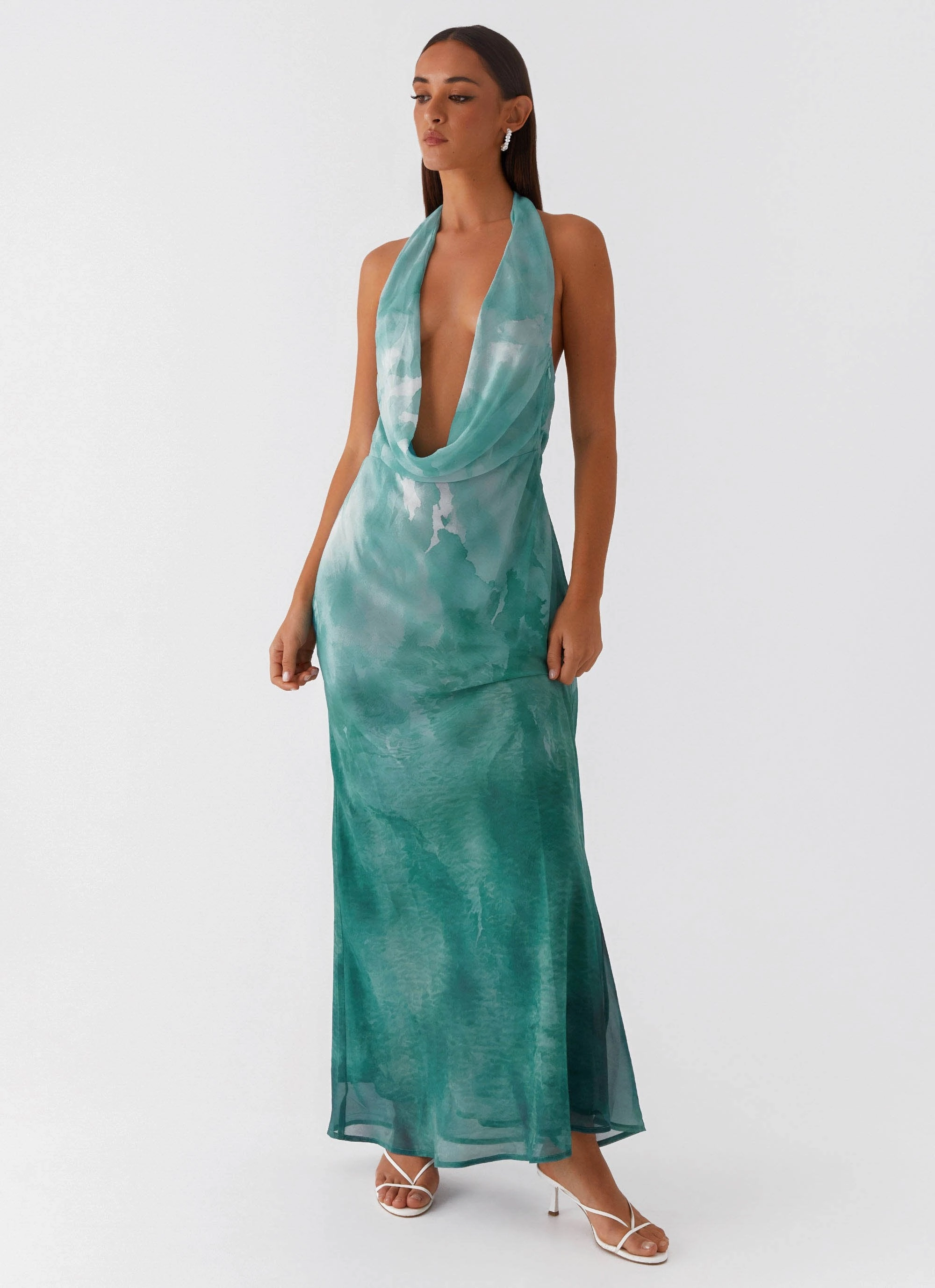 Light Appeal Nerissa Cowl Neck Maxi Dress - Green Tie Dye