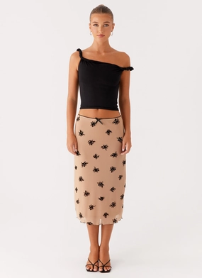 Bold Finish Elevated Casual Rocca Midi Skirt - Nude