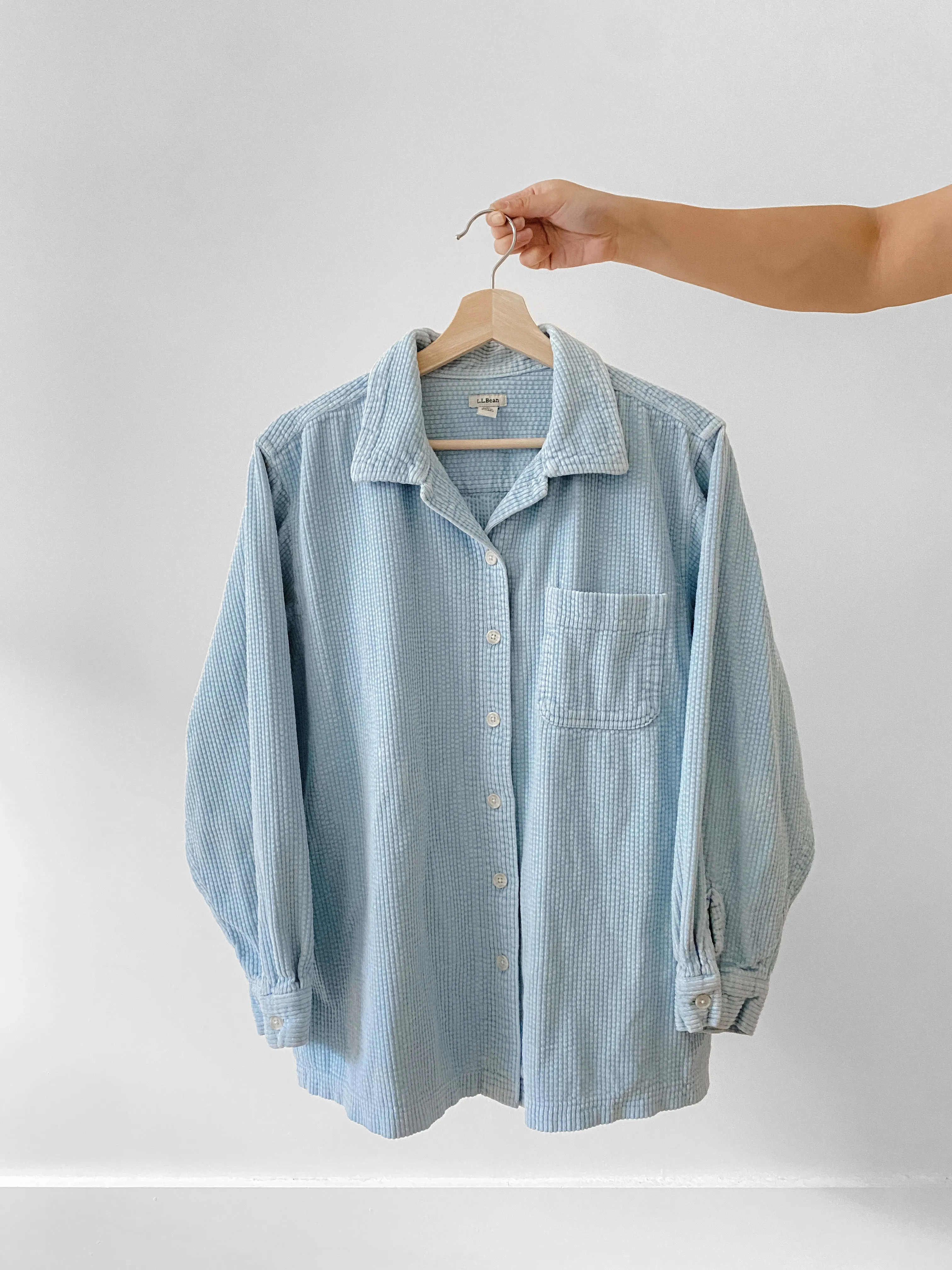 LL Bean Baby Blue Corduroy Button Up (L)