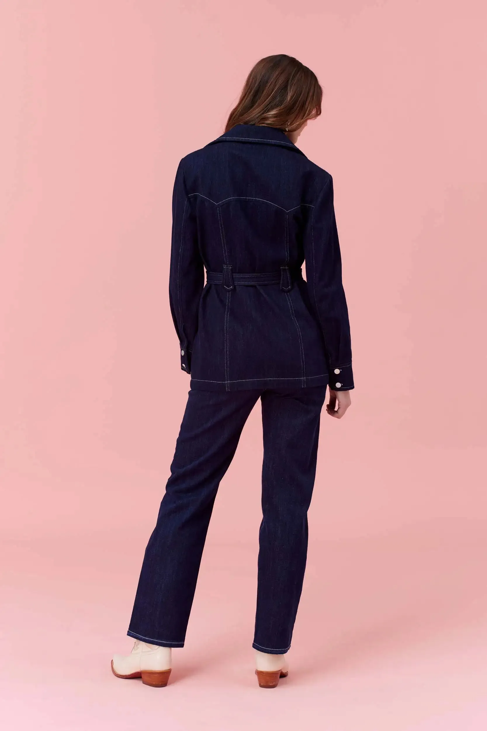 Lockhart Pant | Western Dark-Navy Denim Jeans with High-waist and Straight Leg, Denim on Denim Jacket and Pant set