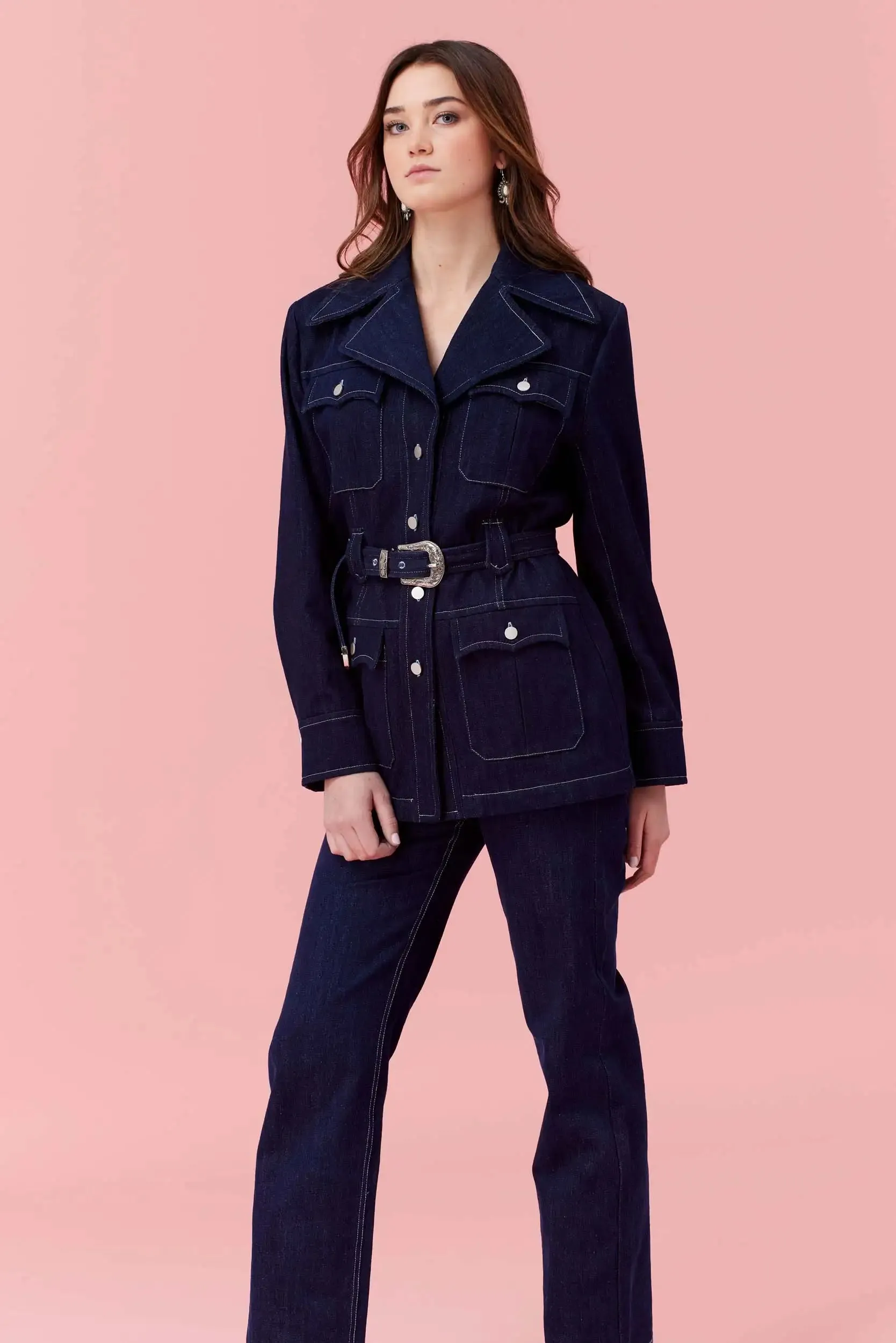 Lockhart Pant | Western Dark-Navy Denim Jeans with High-waist and Straight Leg, Denim on Denim Jacket and Pant set