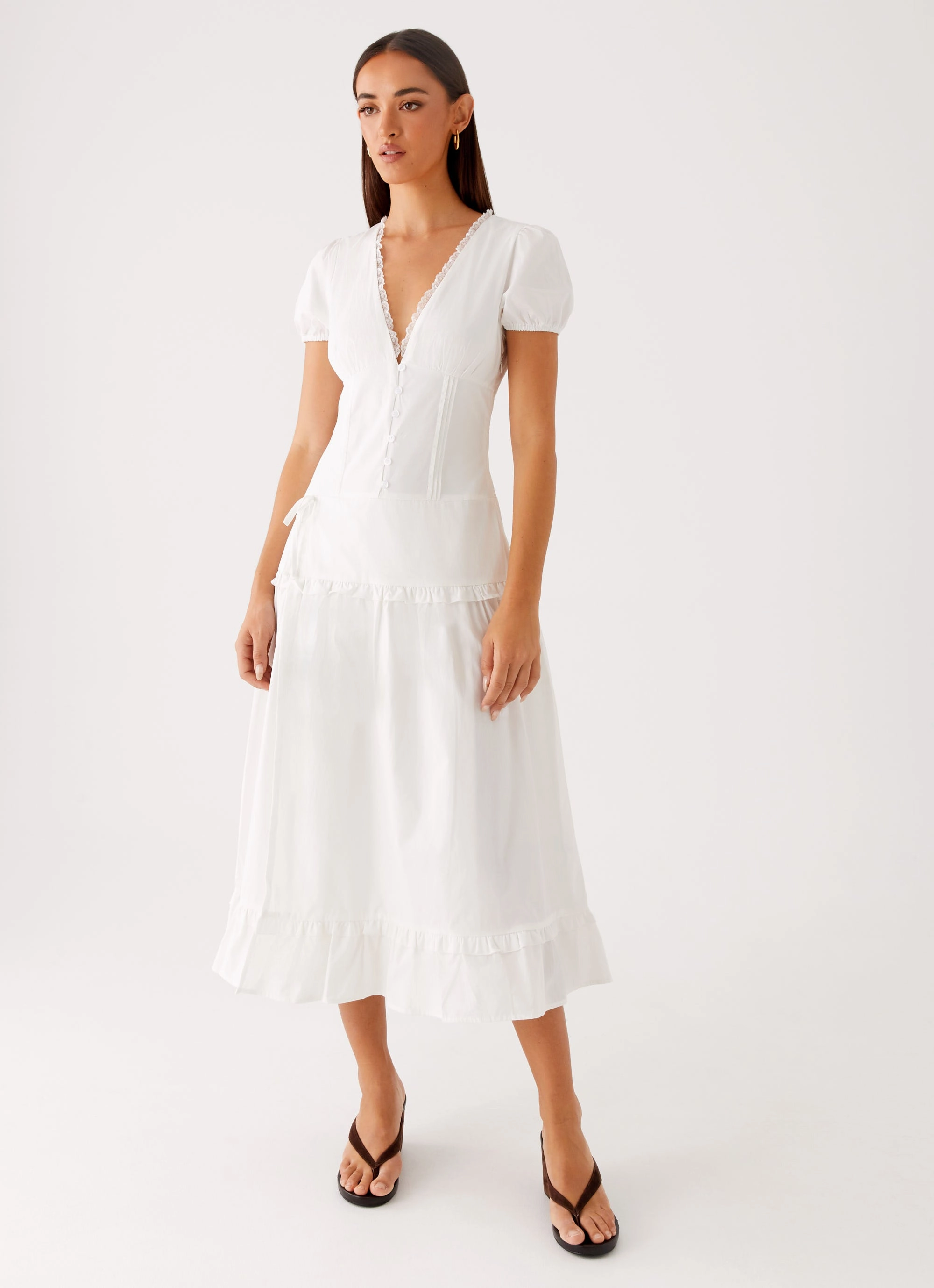 London Midi Dress - White Light material polka-dot