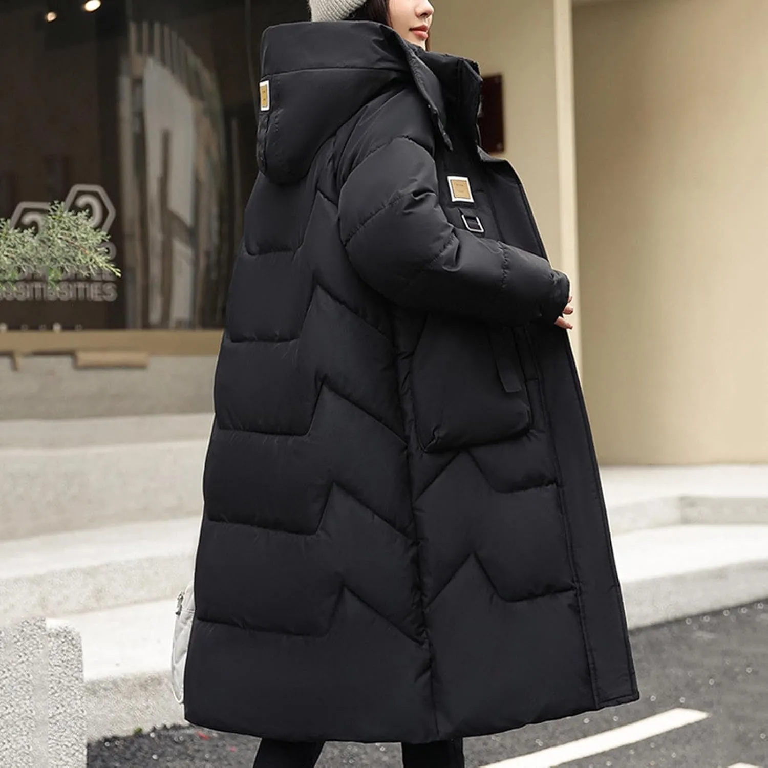 Long Puffer Jacket for Women, 2024 Thickened Winter Hooded Coat with Pockets, Ladies Warm Padded Down Jackets Outerwear